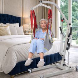Electric Transfer Patient Lift, Medical Carbon Steel Body Transfer Lift w/Sling for Seniors, Bed & Chair Use, 510lb Weight Capacity, White
