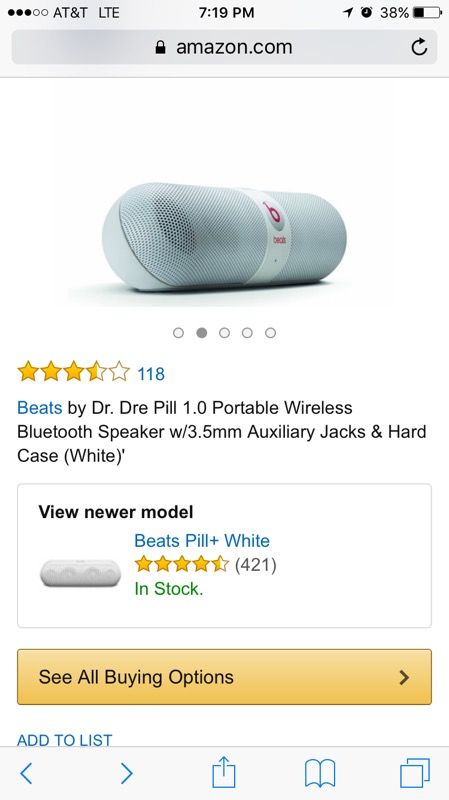 Beats by Dr. Dre Pill 1.0 Portable Wireless Bluetooth Speaker w/3.5mm Auxiliary Jacks & Hard Case (White)'