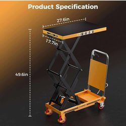 Pick Up: Lift Table Cart, 330lbs Capacity 49.6" Lifting Height, Double Scissor Lift Table with Non-Slip Pad & Safety Guard for Material Handling & Tra
