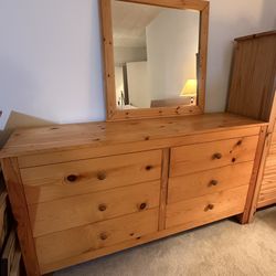 6 Drawer Wide Dresser & Mirror- Solid Wood 