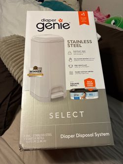 Diaper Genie Select Pail,White,Stainless Steel, 1 Diaper Pail,1 Square Refill-165 Ct, Infant