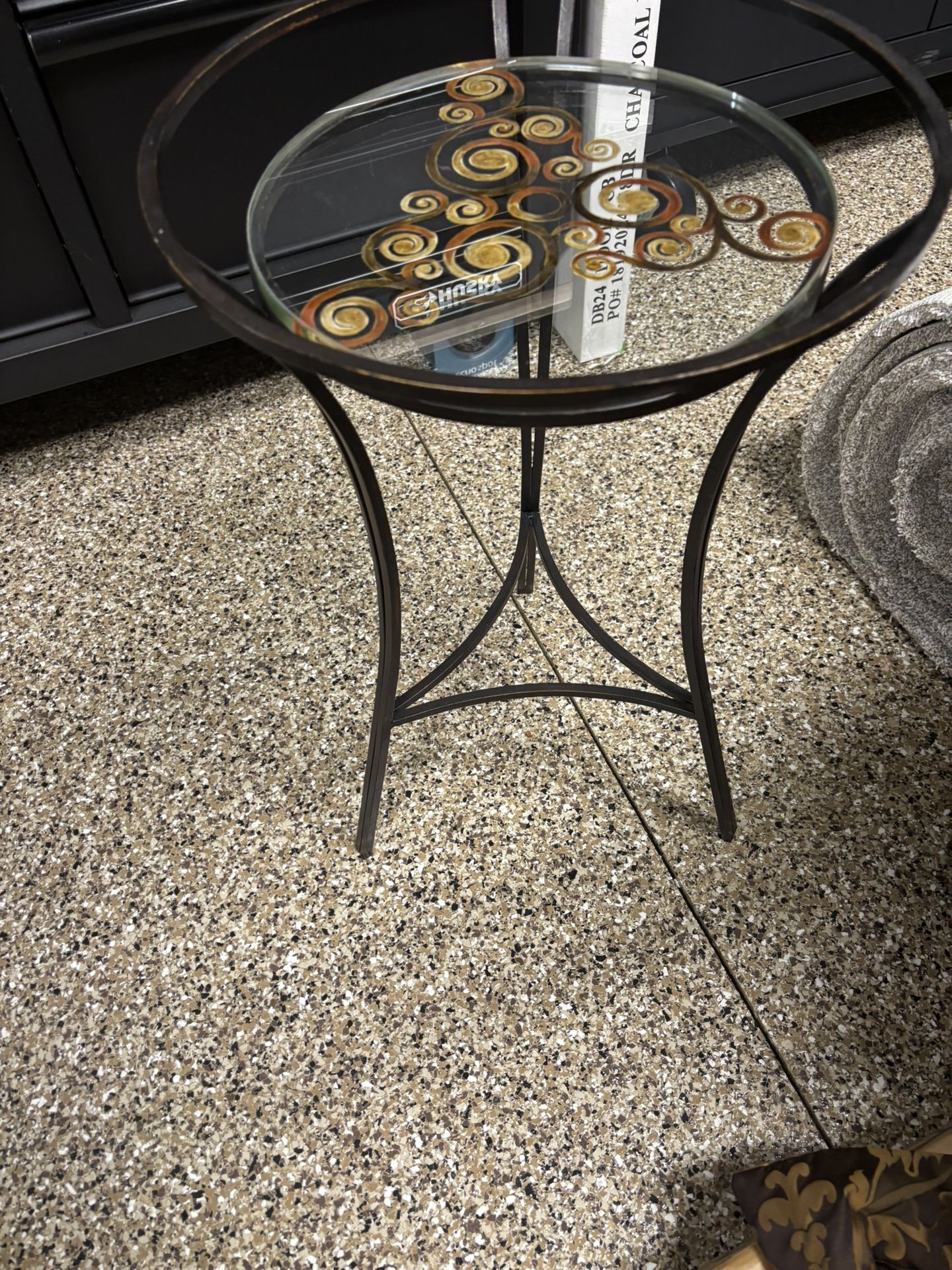 Small End Table - Glass Top On Wrought Iron