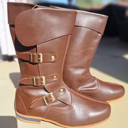 Renaissance Medieval Gothic Pirate Peasent Viking Warrior Cosplay Genuine Leather Boots Size Men's 9