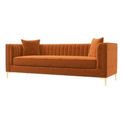 Modern Style Velvet Square Arm Living Room Couch in Orange