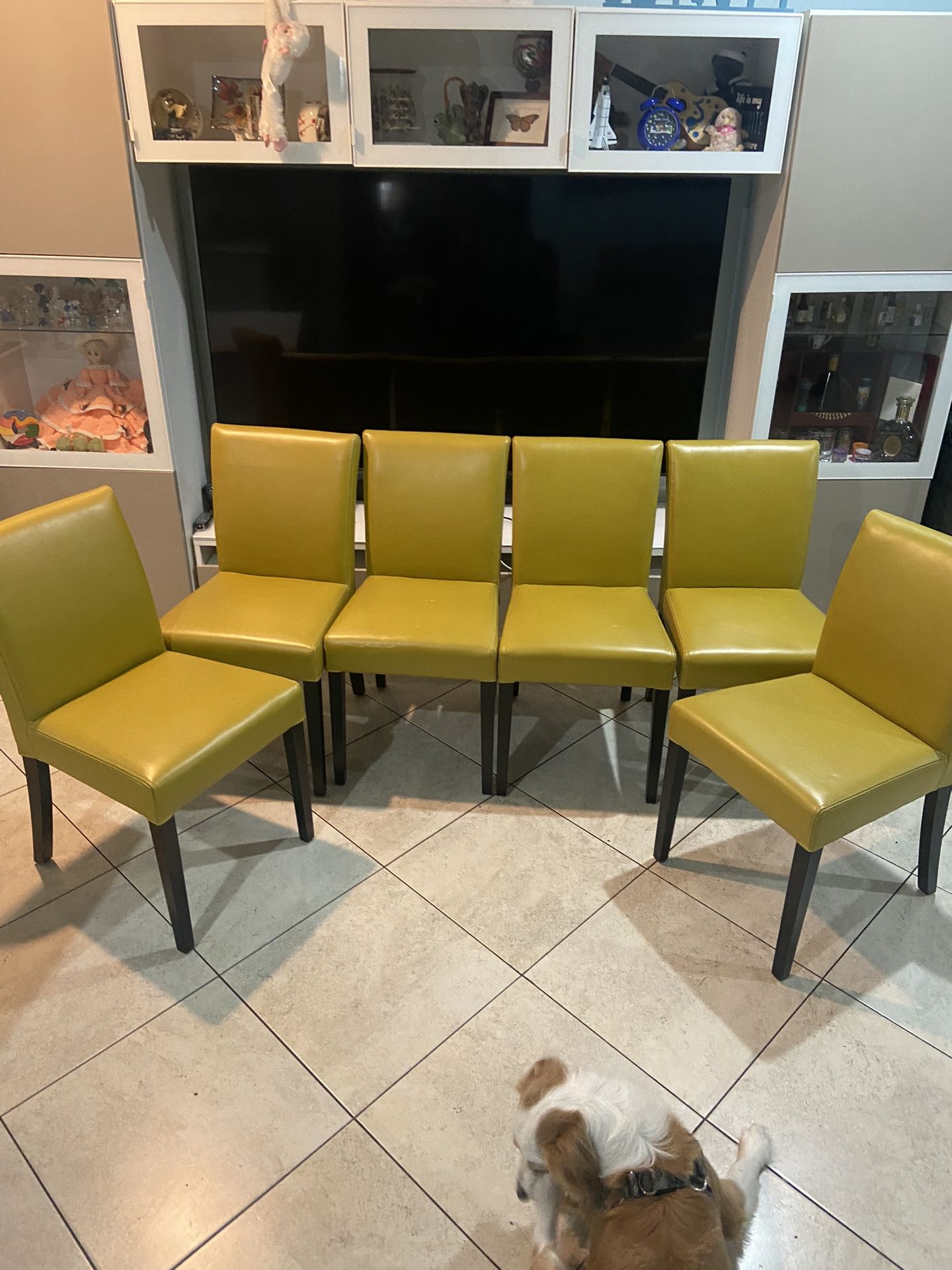Crate & Barrel Lowe Dining Chairs In Lemongrass Color (Set Of 6)