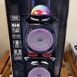 MAXPOWER MPD6207 8" X 2 Karaoke rechargeable speaker with LED dancing lights around the woofer, mic & remote 