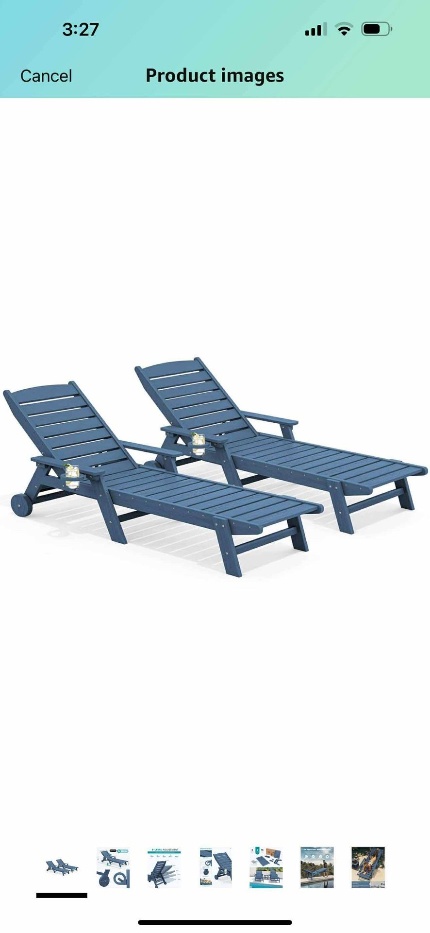 Patio Chaise Lounge Chair Set of 2, 78'' Long 5-Positions Adjustable HDPE Outdoor Lounger for Pool, Poly Lounge Chair with Rolling Wheels & Cup Holder