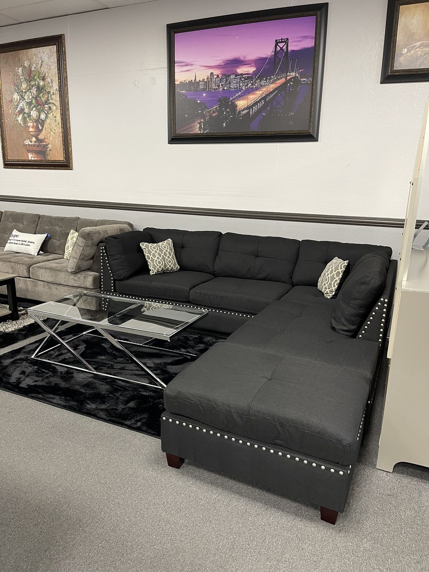 Black Sofa Sectional W/ Free Ottoman