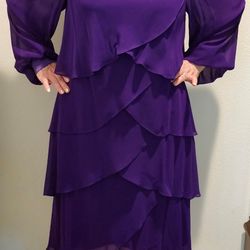 Purple Long Sleeves Wedding Dress Size 18 