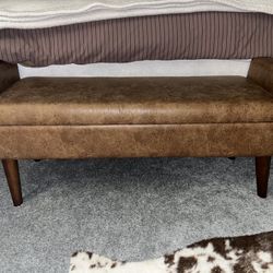 Brown Leather Storage Bench