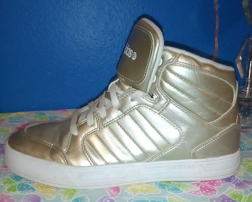Women's Sz 8 Neo Adidas Gold Basketball Mid Top Sneakers 