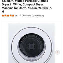 EUHOMY 1.6 cu. ft. Vented Portable Clothes Dryer in White, Compact Dryer Machine for Dorm, 19.5 in. W, 23.6 in. H