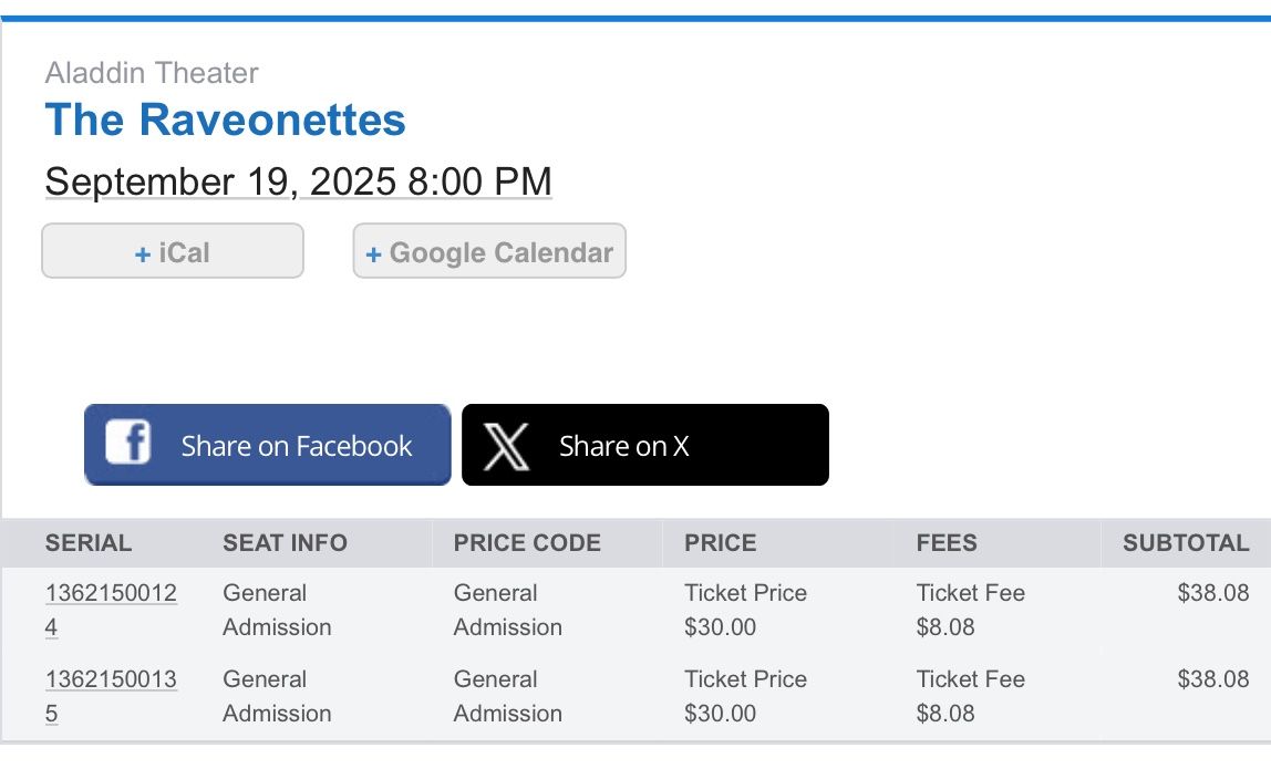 Tickets! Raveonettes! Fri. 9/19