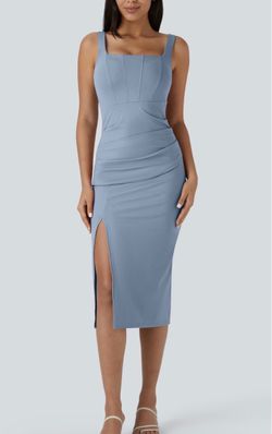 Halara SoftlyZero Airy Square Neck Corset Ruched Bodycon Midi Dress