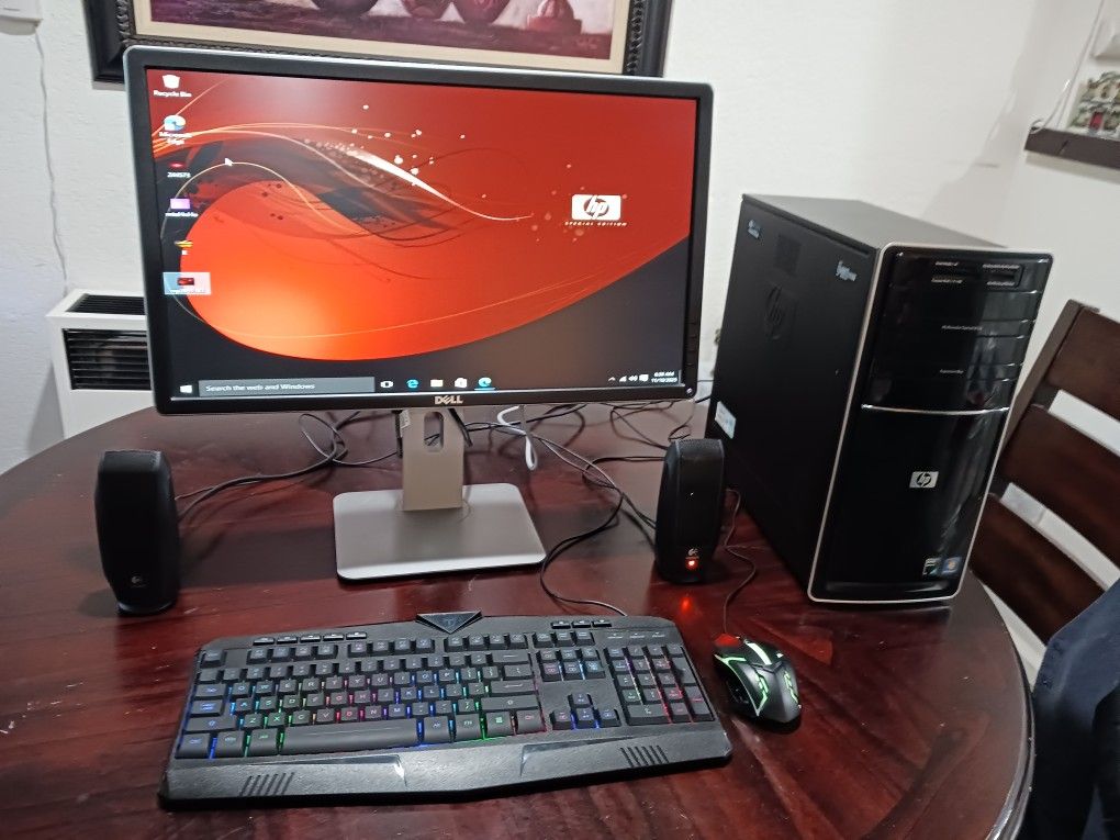 Hp Pavilion desktop Computer Windows 10. Good Condition.  AMD Athlon (tm) llx  4630 processor.   4gb Ram.  wifi adapter.  vlc DVD Writer.   monitor 23