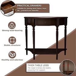 Half Moon Console Table,Solid Wood Console Tables with Drawer and Shelf,Semi Circle Entryway Table,Vintage Sofa Table for Living Room, Hallway & Entra