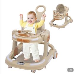 Baby Walker With Play Set And Floor Mat, Anti-Collision Design, One-Touch Folding Baby Walker, 5-Speed Height Adjustable, With Large Dinner (W16)