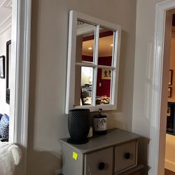 Mirror - Hanging Wall - White Painted Wood Window Pane Frame - Like New