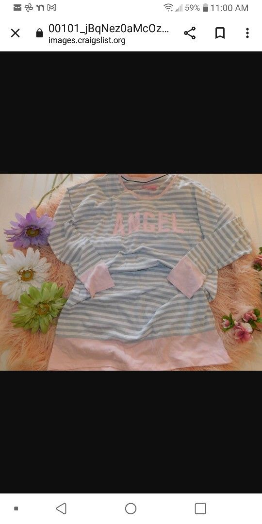 Victoria's Secret Size Small Gray & White Striped "ANGEL" Nightgown