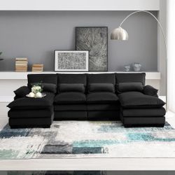 Modern Black Velvet Luxury U-Shaped Cloud Sofa