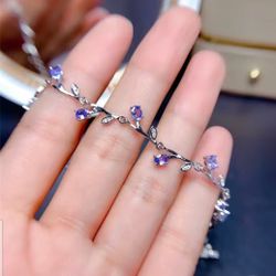 925 Sterling Silver Natural Tanzanite Leaf Style Fine Jewelry Bracelet 
