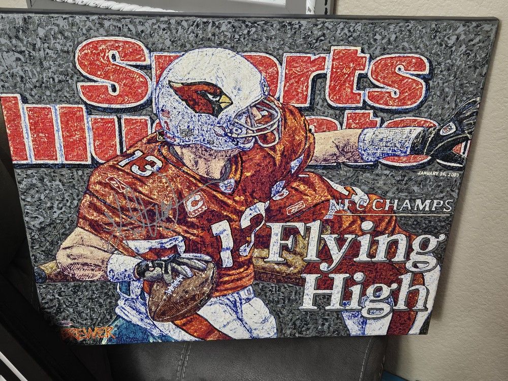 Massive 1/1 ORIGINAL Doug Brewer Canvas Art Arizona Cardinals Kurt Warner Signed With Steiner COA