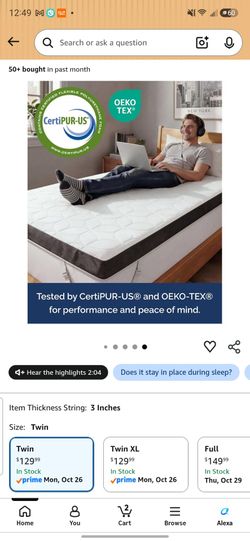 4-Inch Twin Mattress Topper Foam and Gel for extreme cooling w/ washable cover