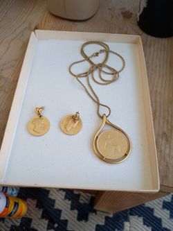 Vintage British Coin Necklace Earring Set
