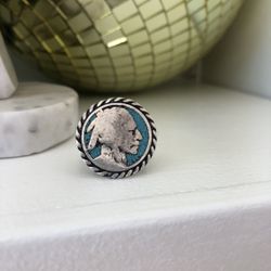 Sterling Silver Indian head Nickel ring-size 6