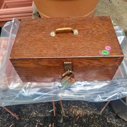 Antique Wooden Tool Box & Tools