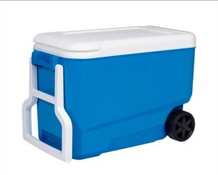 Blue Rolling Cooler with Wheels and Handle