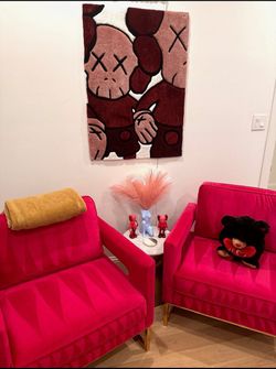 Pair of pink velvet side chairs