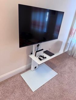 White Glass TV Floor Stand with Shelves