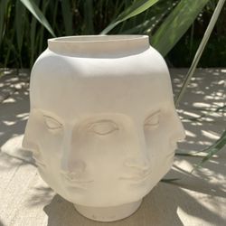Modern Abstract Multi Face Unglazed Vitruvian Pottery Head Vase Fornasetti Alder Style