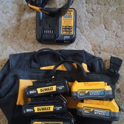 DeWalt 20v Batteries, Charger,Bag And Tinted Safety Glasses 