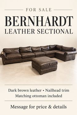 Bernhardt Dark Brown Leather Sectional with Ottoman