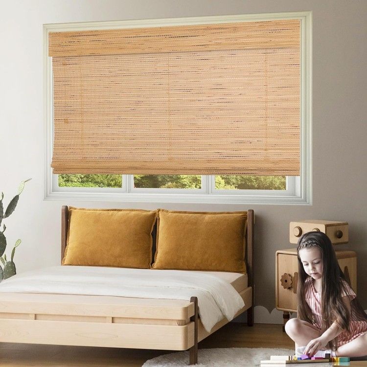 Cordless Bamboo Roman Shades – Natural Wood, Privacy Lined (E41)