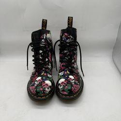 Dr Martens 1460 Pascal Rose Skull Lace Up Ankle Boots Women’s size 7