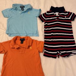 Ralph Lauren Baby Boy Short Sleeve Polo Shirt And Bodysuit 9 Months 