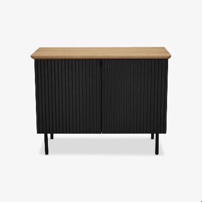 Cortlandt Oak & Black Cabinet – 40-Inch Modern Sideboard Console Table Stand with Storage Shelves