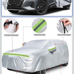 Waterproof Car Covers Replace for 2016-2025 Nissan Kicks, 6 Layers Silver All Weather Custom-fit Car Cover with Zipper Door & Windproof Bands for Snow
