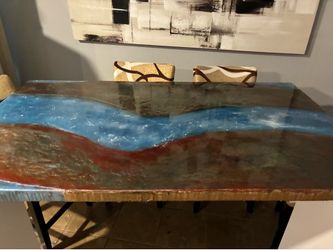 Handcrafted Epoxy River Dining Table + Chairs