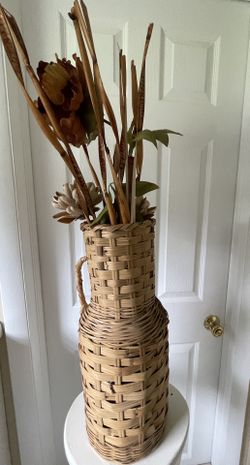 Large Vintage Wicker Decanter with Dried Flowers
