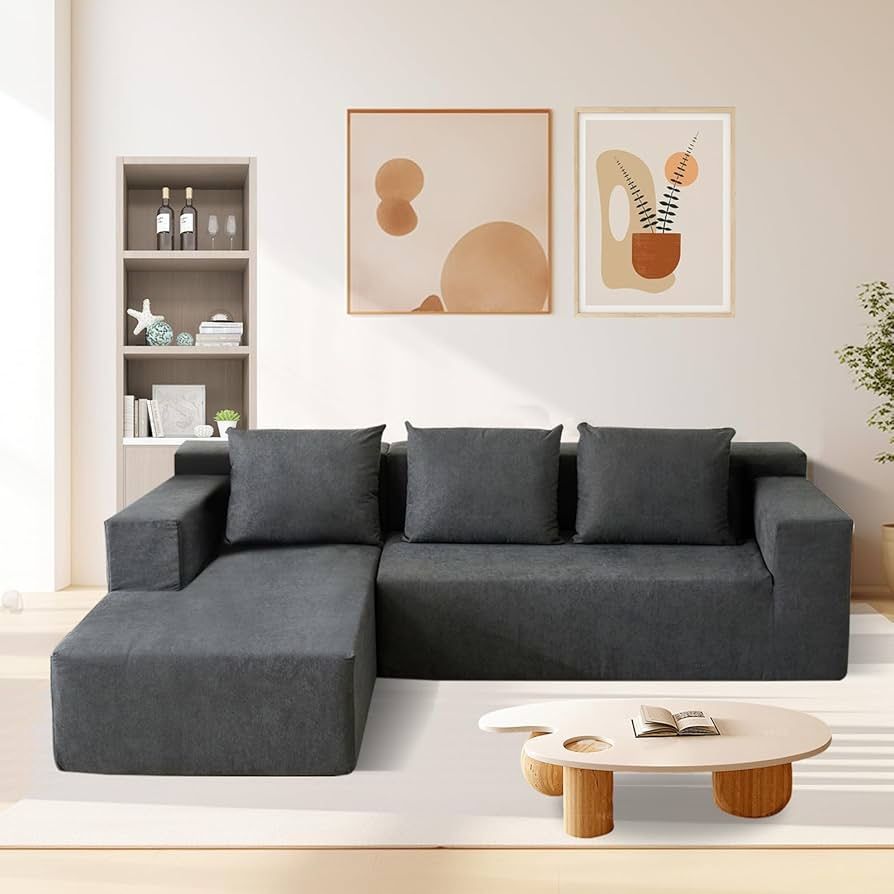 ANONER 103” MODULAR SECTIONAL SOFA - L SHAPED UPHOLSTERED CLOUD COUCH, FREE COMBINATION DEEP SEAT CORNER SOFA, SECTIONAL COUCHES DARK GREY