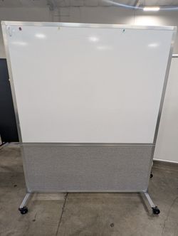 Rolling Office Partition with Whiteboard and Grey Fabric Panel