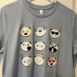 “CANVAS” PANDA EMOJI FACES LIGHT BLUE TSHIRT-SIZE LARGE (MEN’S)?  NEVER WORN NO TAGS