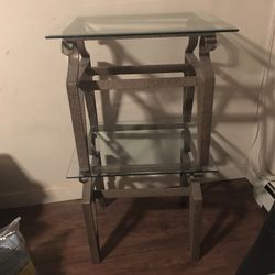 2 side glass tables & metal stands