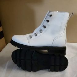 Sorel Lennox Lace Waterproof White Leather Combat Boots size 6.5