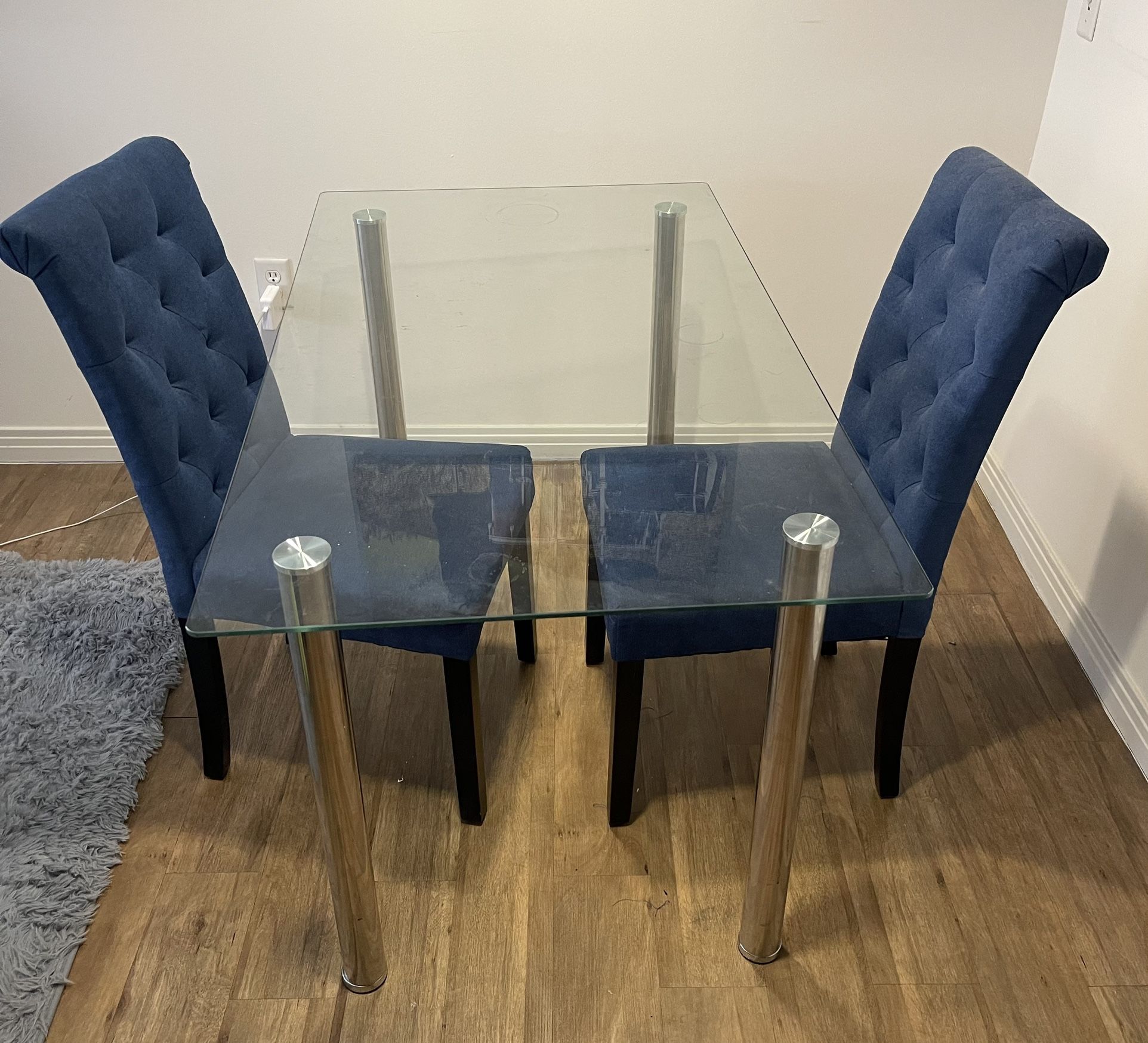 Glass table and 2 chairs