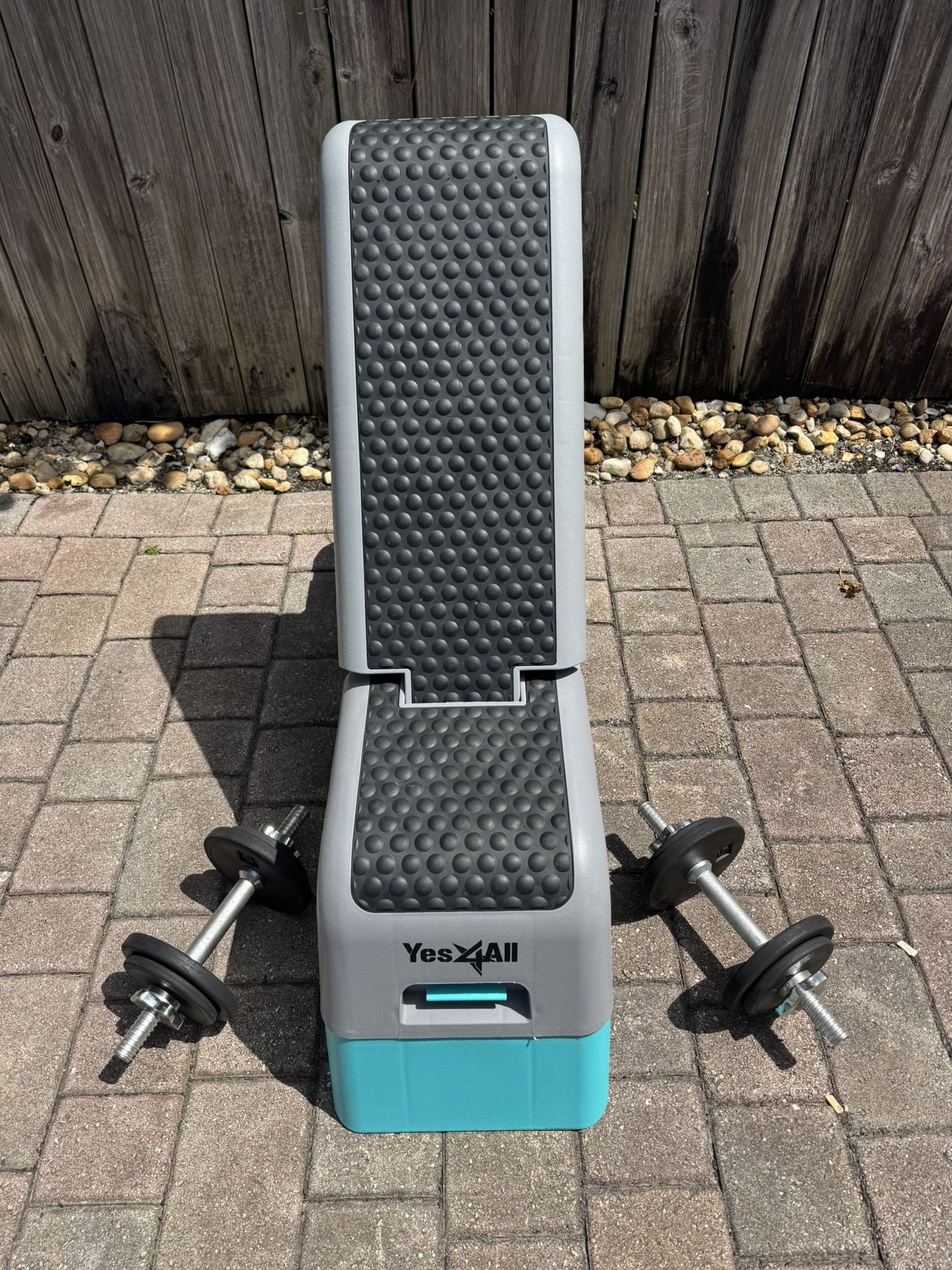 Yes 4All Fitness Aerobic Step Platform/Aerobic Deck - Blue Grey with set of dumbbells with 15lbs of weight each